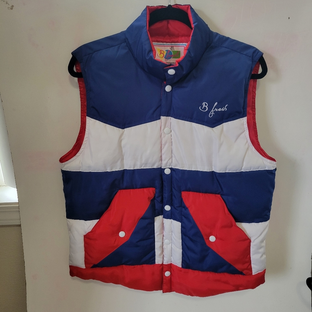 Mens B.Fresh Coloradan Vest  Red White Blue Yellow Puffer Size Medium
